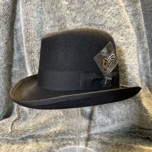 Stacy Adams Black Wool Felt Fedora Hat Godfather Dress Wide Brim NWT Medium